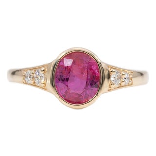 1.27Ct Gia Certified Pink Sapphire Ring With Natural Diamonds in Solid 14k Gold, Size 6.75 For Sale