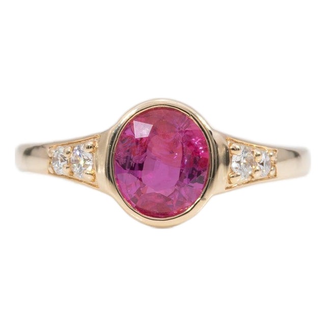 1.27Ct Gia Certified Pink Sapphire Ring With Natural Diamonds in Solid 14k Gold, Size 6.75 For Sale