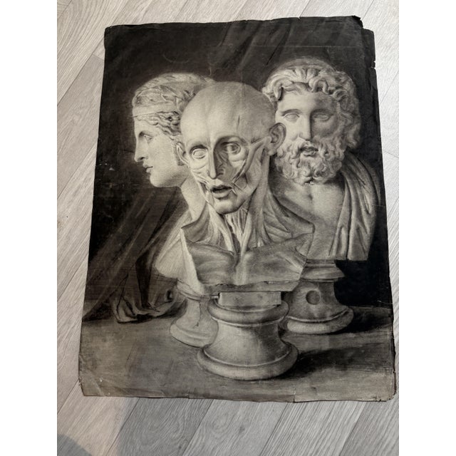 Drawing of Scultptures of Men, 19th Century, Paint on Paper For Sale - Image 3 of 3