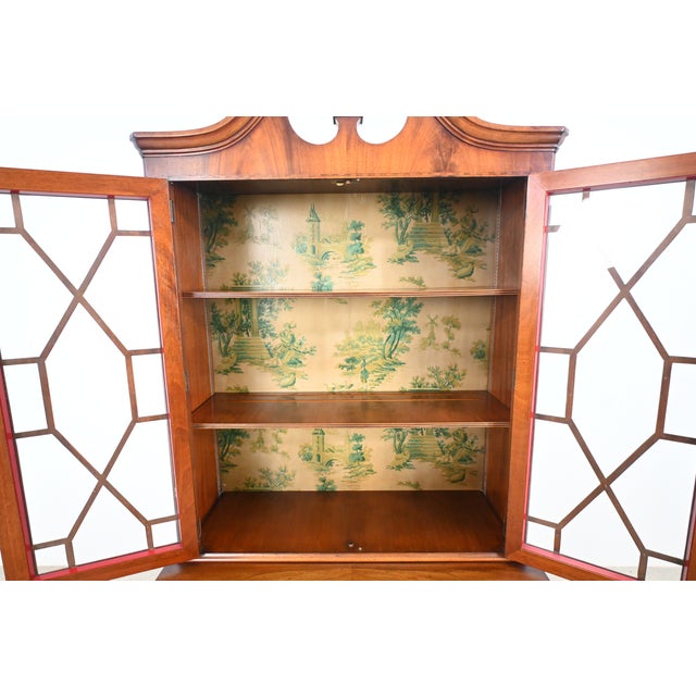 Wood Georgian Revival Mahogany Inlaid Bookcase Cabinet With Glass Doors by Orinoco Furniture For Sale - Image 7 of 16
