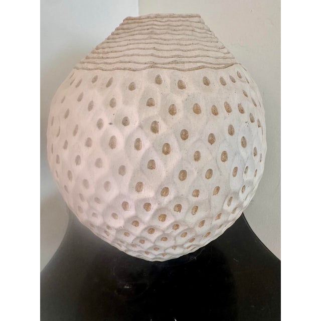 Boho Chic Larry Halvorsen Hand-Built Sgraffito Porcelain Vase, 1990 For Sale - Image 3 of 12