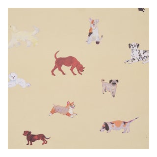 Schumacher x Happy Menocal Dogs Wallcovering in Butter For Sale