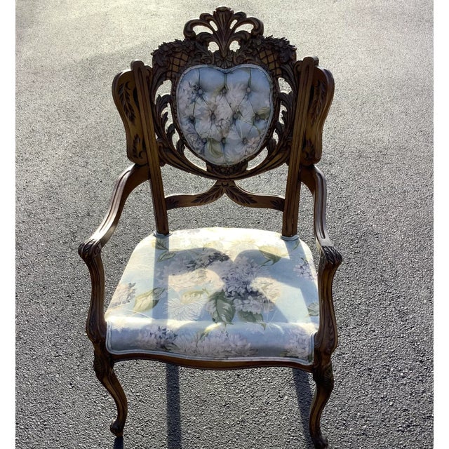 Wood Mid Century Vintage Chairs With Carved Oak Wood Frames- Set of 2 For Sale - Image 7 of 10