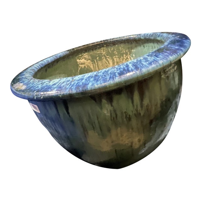 Vintage Handpainted Glazed Large Ceramic Planter For Sale