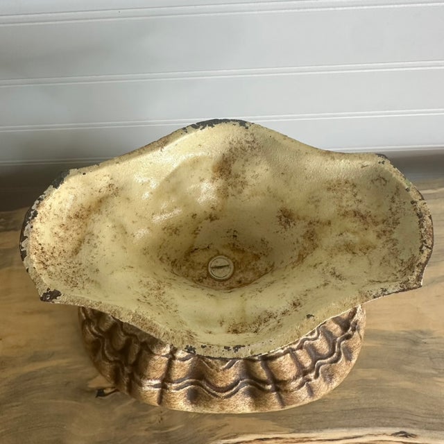 Cream Antique Victorian Cast Iron Pedestal Urn Jardiniere Planter W/ Original Paint For Sale - Image 8 of 11