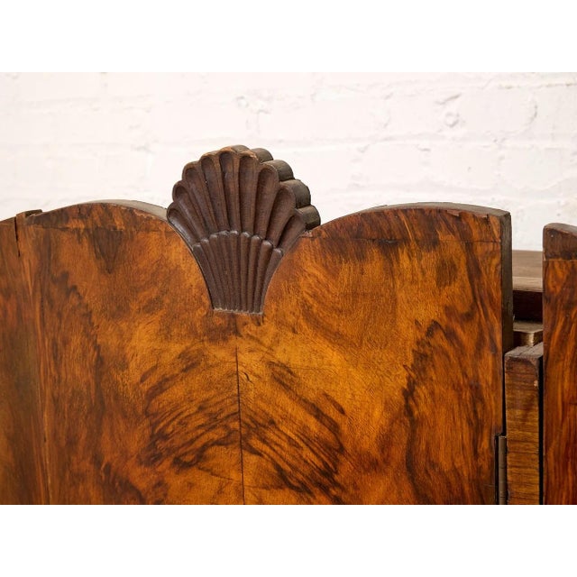 Vintage Art Deco Burl Wood Wardrobe Armoire With Hand-Painted Botanical Doors For Sale - Image 4 of 9