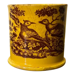 Antique Early 19th Century English Staffordshire Canary Yellow Small Mug or Cup With Exotic Birds