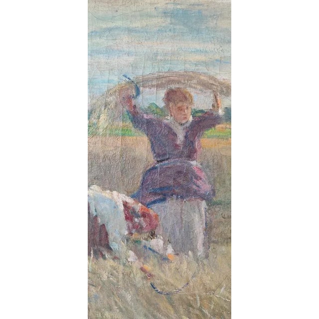 Clemente Pugliese-Levi, Women with Hay, Oil on Canvas, 1920s, Framed For Sale - Image 6 of 13