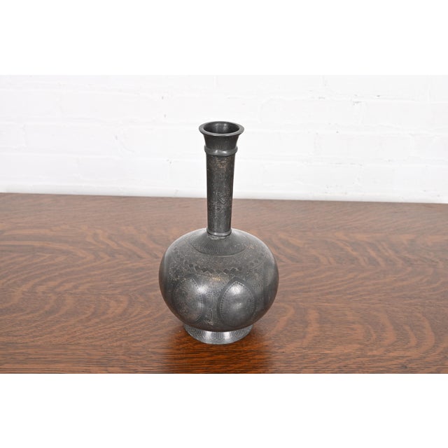 Early 20th Century Vintage Bidriware Sterling Silver on Patinated Bronze Vase or Vessel For Sale - Image 5 of 11