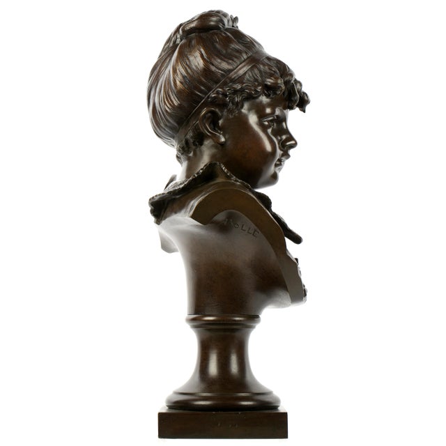 Patinated Bronze Bust of Young Girl by Alfred Rolle For Sale In Tampa - Image 6 of 8