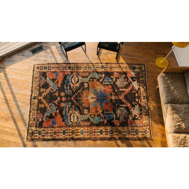 1870s Brown Large Scale Tribal Antique Persian Bakhtiari Rug 3'9" X 6'5 Handknotted Wool Carpet For Sale In New York - Image 6 of 7