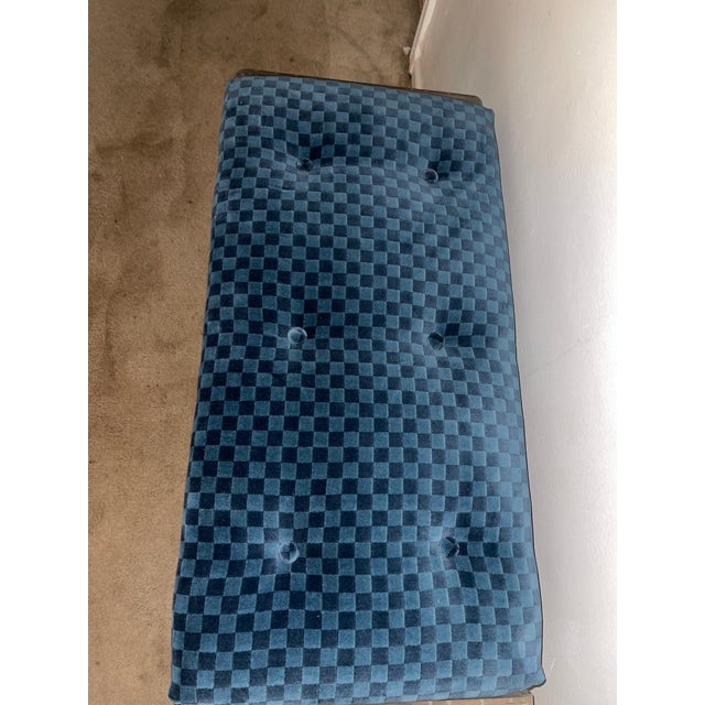 1970s 1970s Charles Hollis Jones Lucite Bench With Chrome Stretcher Upholstered in Blue Check Velvet For Sale - Image 5 of 6