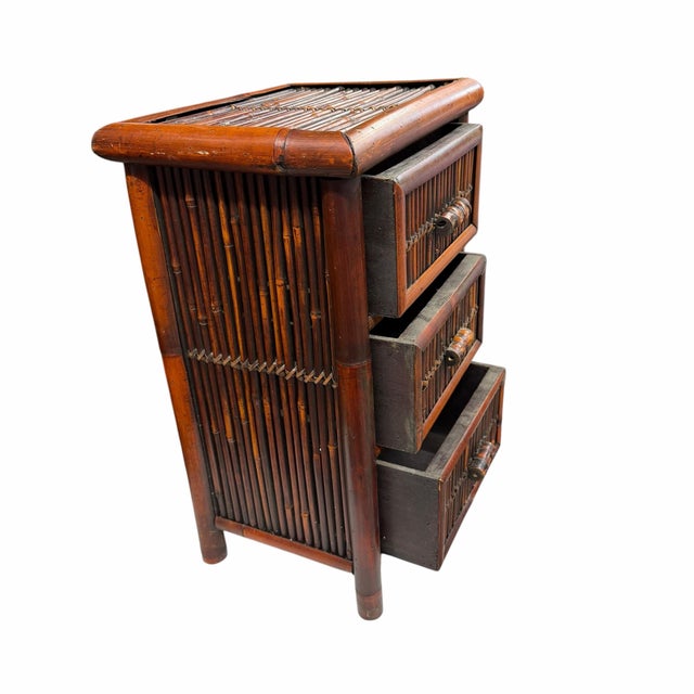 Late 20th Century Petite Bamboo Three Drawer Chest For Sale - Image 5 of 6