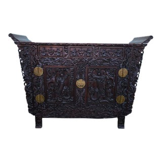 Antique Head Carved Wood Cabinet For Sale
