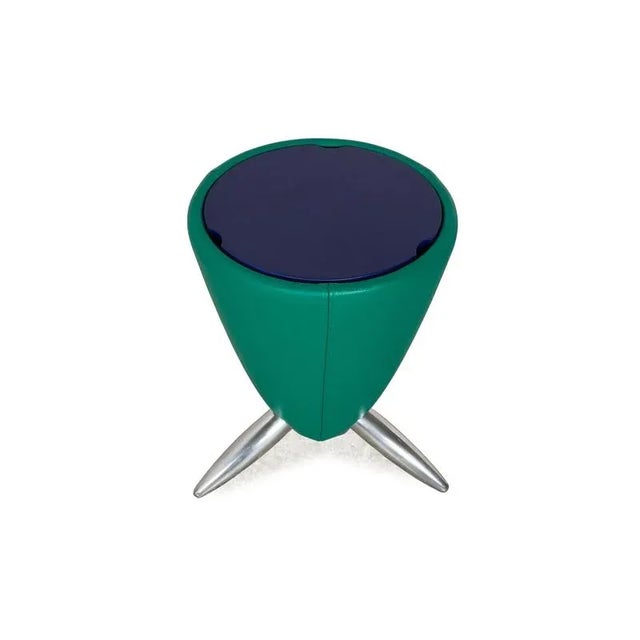Modern Pallone Leather Stool in Green & Blue from Leolux For Sale - Image 3 of 4