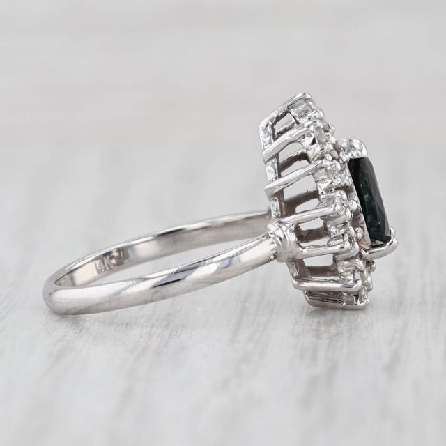 1.20ctw Pear Blue Sapphire Diamond Halo Ring 14k White Gold Engagement Size 6.5 For Sale In Greensboro - Image 6 of 8