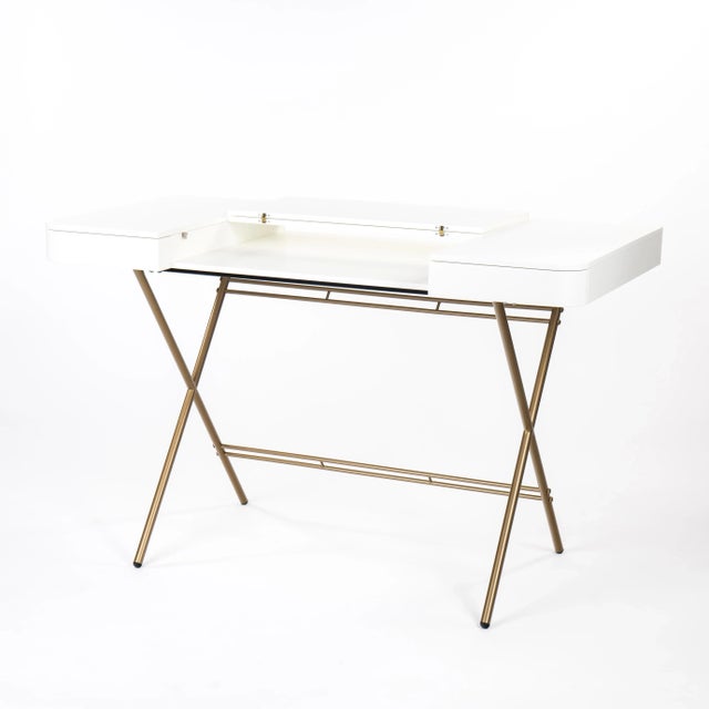 Cosimo Desk with White Mat Lacquered Top & Golden Frame by Marco Zanuso Jr. for Adentro, 2017 For Sale - Image 4 of 14