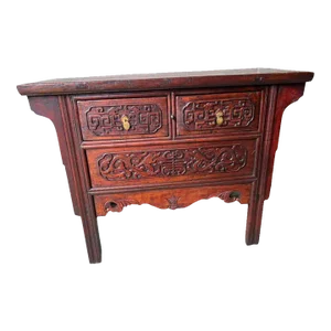 19th Century Chinese Carved Red Painted Console Table.