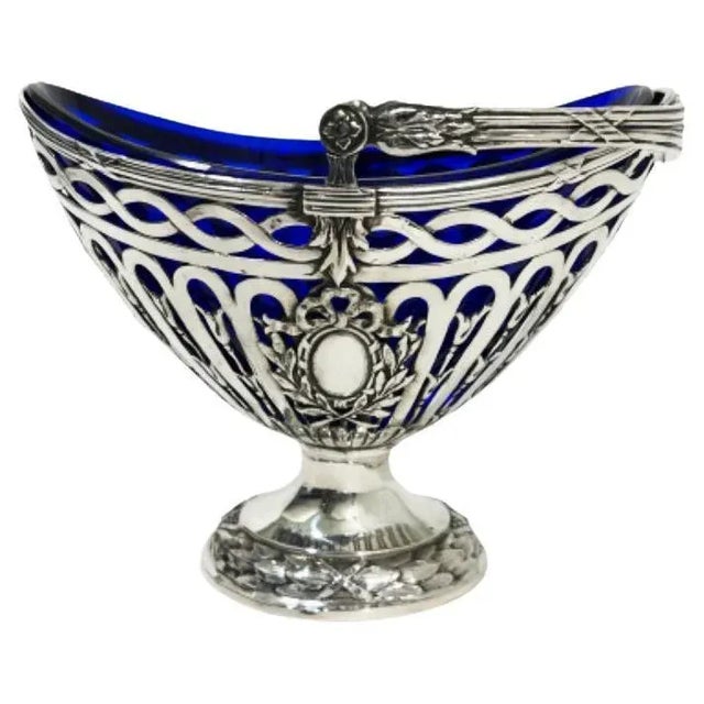 Metal German Silver Basket with Blue Glass by Storck & Sinsheimer For Sale - Image 7 of 7
