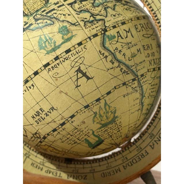 Vintage Mid 20th Century Wood and Paper Mache Old World Globe Book Ends- Pair of 2 For Sale - Image 9 of 12