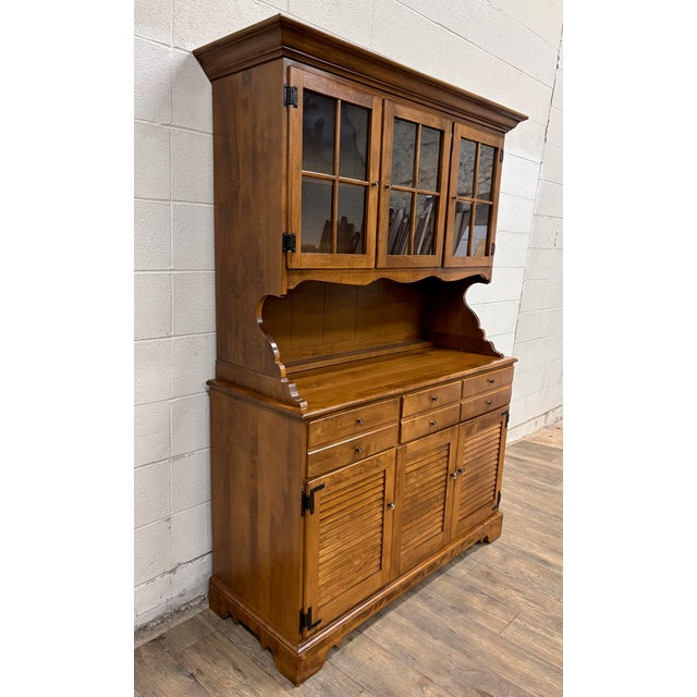 Traditional Vintage Ethan Allen Heirloom Nutmeg Maple CRP Shutter Cabinet and Hutch For Sale - Image 3 of 17