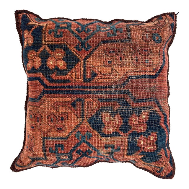 Pillow W/Antique Rug Fragment, 1'4" X 1'4" For Sale