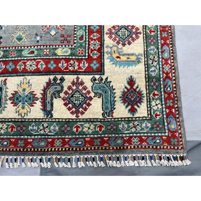 Blue-Gray Kazak Wool Tribal Area Rug, Natural Dye, 6'4" X 9'8" For Sale - Image 12 of 15