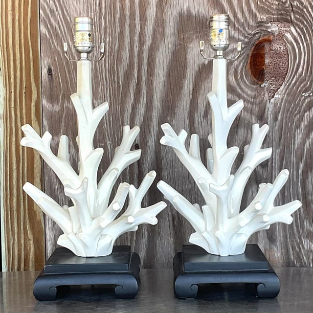 Illuminate your space with coastal elegance using our Vintage Coastal Coral Branch Wood Lamps - A Pair. These beautifully...