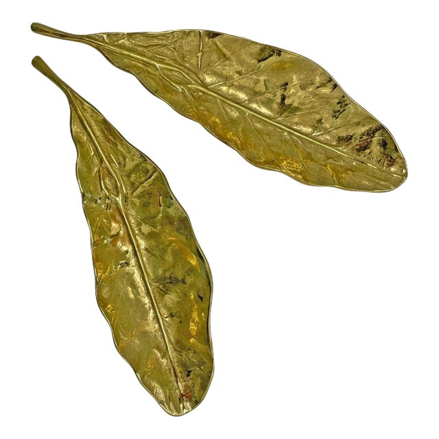 Vintage Brass Tobacco Leaf Dishes - A Pair For Sale