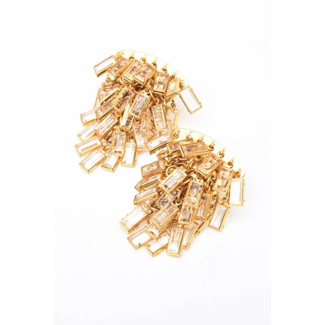 Metal Vintage Sorrelli Cascading Swarovski Crystal Glass Sculptural Clip on Earrings, 1980's For Sale - Image 7 of 7