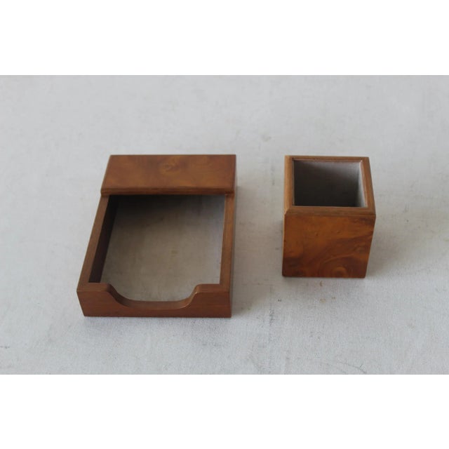 Brown Gucci Style Italian Burl Wood Desk Pad Pen Holder and Notepad Holder, 1970s Vintage For Sale - Image 8 of 11