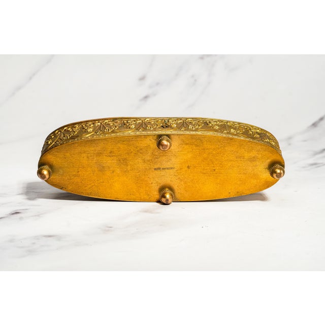 Classy Small Antique French Jewelry Casket Box Gilt Metal Pastoral Relief Trinket Box Made in France Victorian Home Decor For Sale - Image 13 of 14