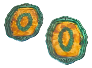 French Green and Yellow Ceramic Serving Dishes with Layered Rim, 1970s, Set of 2