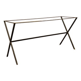 Patinated Square Stock Steel Saw Buck Console Table For Sale