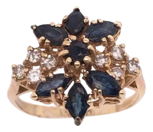 14 Karat Yellow Gold Cluster Ring With Onyx and Diamonds