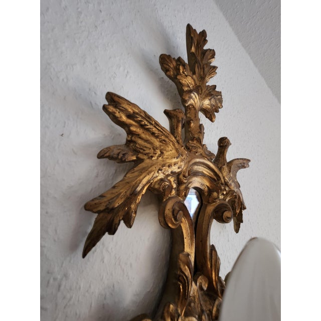 Louis XVI Neo-Classical Rocaille Wall Lamps with Gilded Carved Appliqués and Mirrored Glass, 1890s For Sale - Image 11 of 18