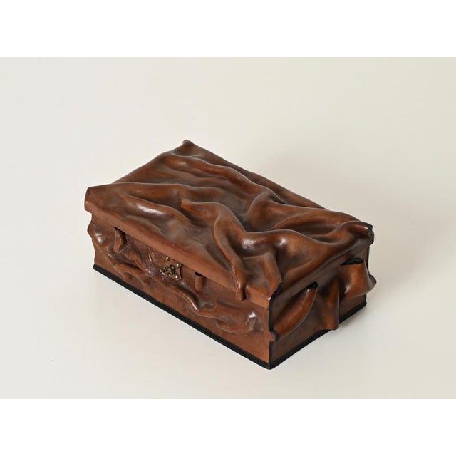 Large Draped Leather and Brass Decorative Box in the style of Adnet, Italy, 1960s For Sale - Image 3 of 18