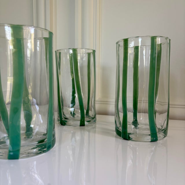 Contemporary Verdure Stripe Italian Murano Glass Tumblers - Set of 4 For Sale In Chicago - Image 6 of 8