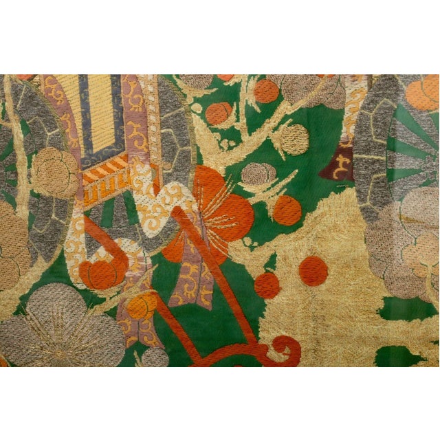 Textile Japanese Embroidered Silk Textile, Two Traveling Carts, Wood Frame, Metallic Thread For Sale - Image 7 of 7
