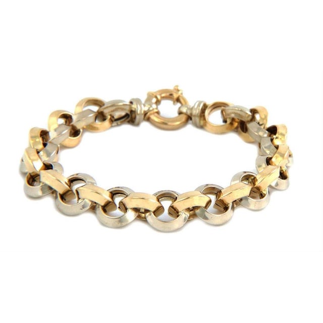 Contemporary Mid 20th Century Knife Edge 14k Two Tone Gold Round Link Bracelet For Sale - Image 3 of 5