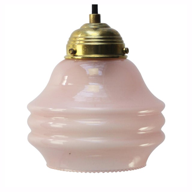 French Reeded Pink Coloured Glass Pendant Lamps For Sale - Image 6 of 6