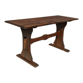 Vintage French Country Farmhouse Style Oak Trestle Console Table For Sale