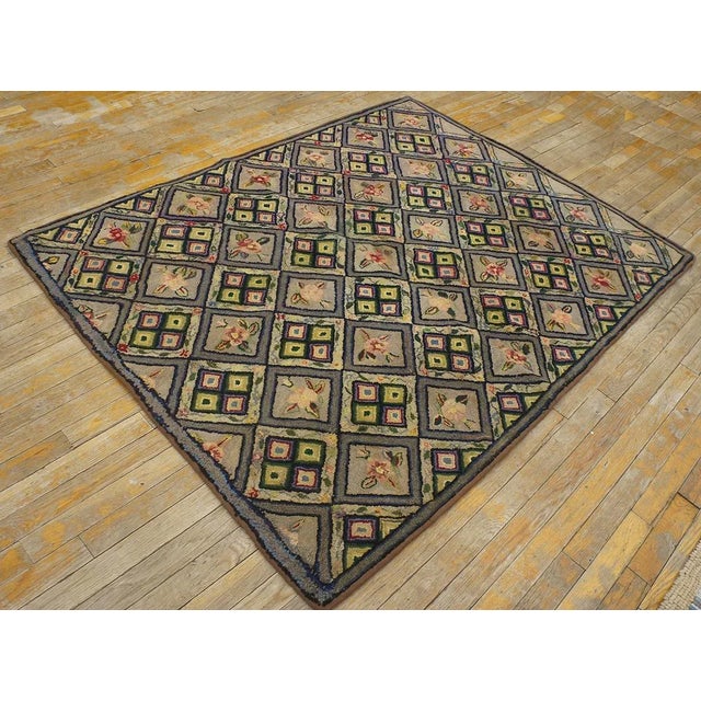 1920s American Hooked Rug ( 4'2" x 5'6" - 127 x 168 ) Antique American Hooked Rug Small Scatter Size Wool & Cotton Gray,...