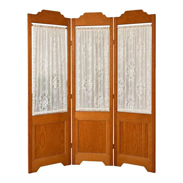 Vintage 3-Panel Wood Folding Room Divider Privacy Screen – 65.5” For Sale