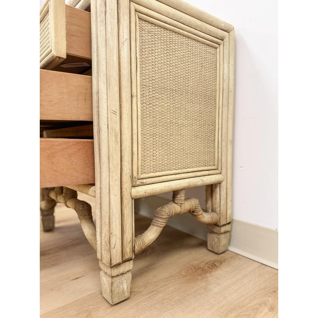 Mid 20th Century Ficks Reed Style Faux Bamboo Nightstand Beige Coastal Hollywood Regency Bedside Table For Sale - Image 11 of 13