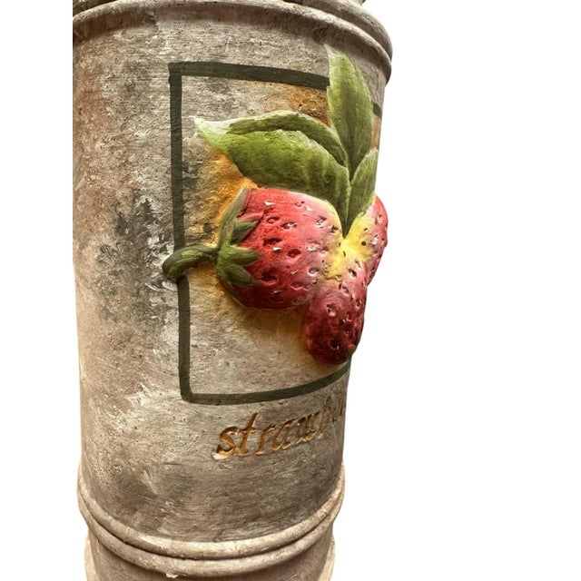 Terracotta vase decor or planter in strawberry motif. Strawberry cluster is in bas relief hand-painted with bright colors....