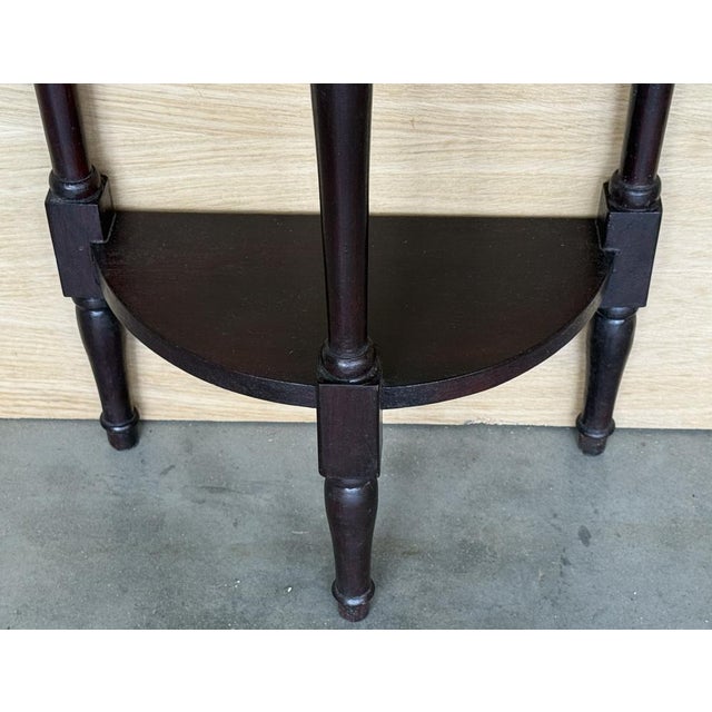 Narrow Demi Lune Convertible Nightstands in Dark Wood with Low Shelves, 1920s, Set of 2 For Sale - Image 15 of 16