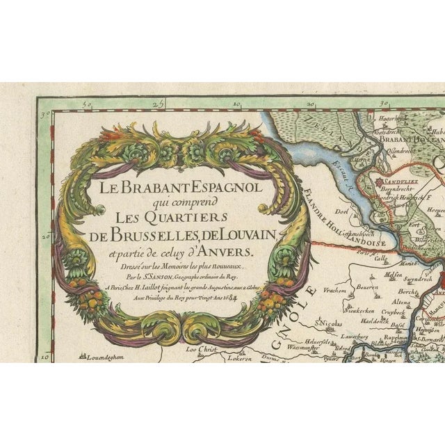 Cream Spanish Brabant Map with Brussels and Louvain and Antwerp Quarters, 1684 For Sale - Image 8 of 10