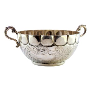 Silver Cup with Engraved Floral Motifs and Openwork Handles For Sale