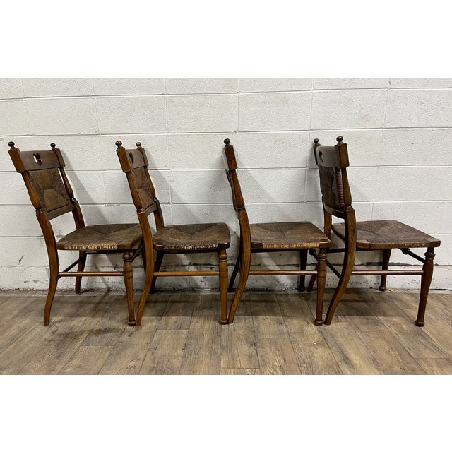 Traditional Vintage Hitchcock Rush Seat Rush Back Dining Side Chairs - Set of 4 For Sale - Image 3 of 6